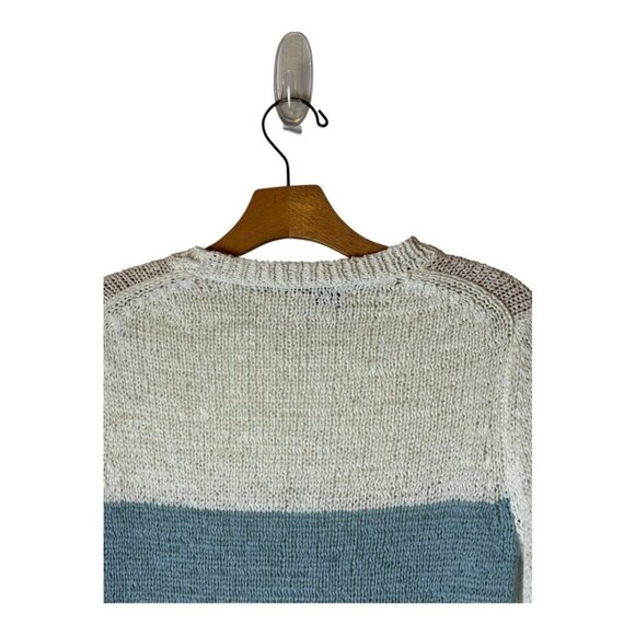 360 Sweater Women Small White Blue Striped Knit Italian Yarn Crew Neck Pullover‎ - Picture 4 of 8